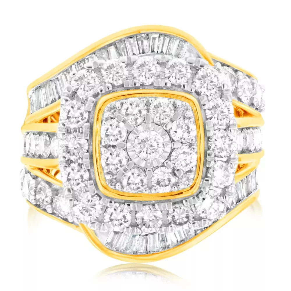 9Ct Yellow Gold 3 Carat TW Multi-Diamond Dress Ring Sz M 1/2