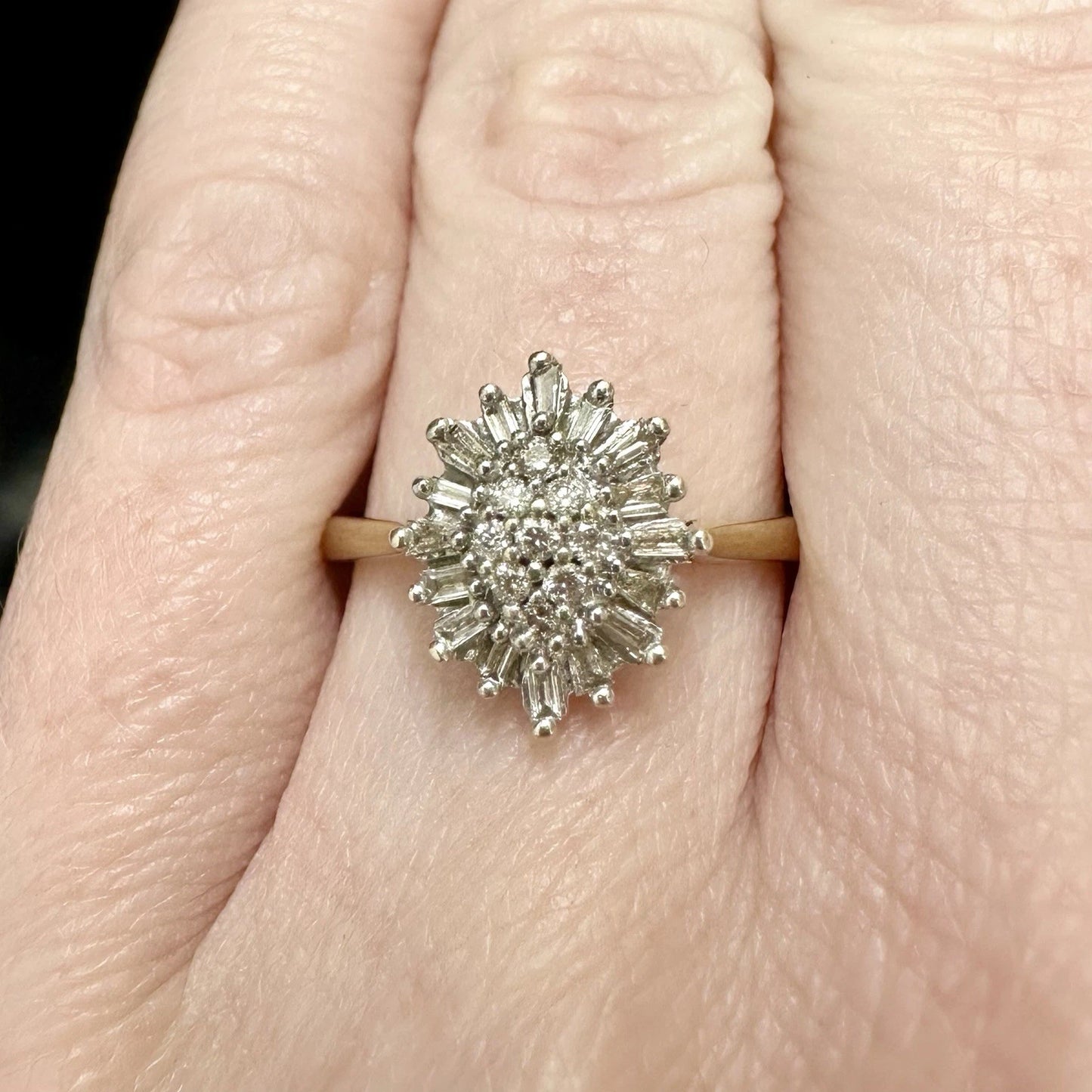 9Ct Yellow Gold 0.25 TW Brilliant & Tapered Baguette Cut Diamond Dress Ring Sz O