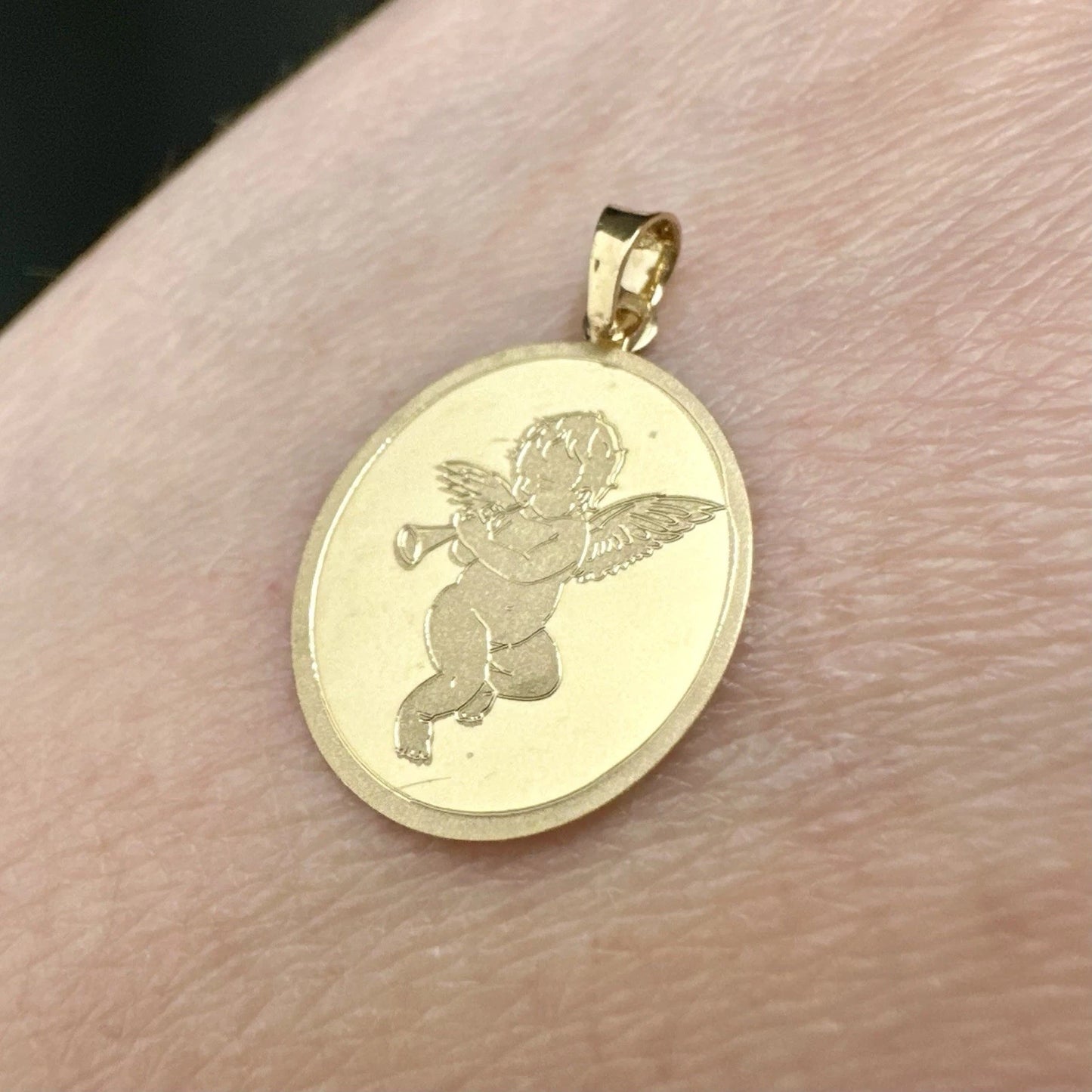 9Ct Yellow Gold Cherub Angel Medallion Pendant