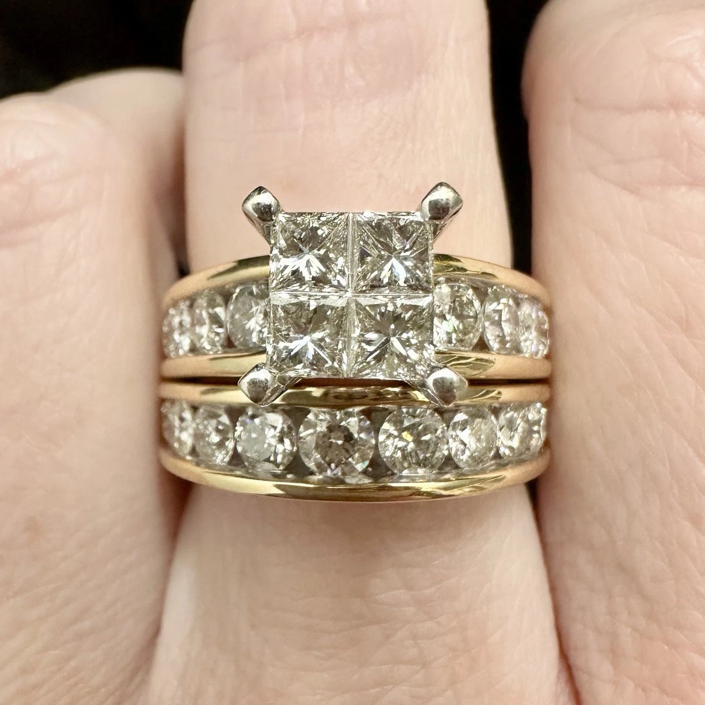 14ct Two-Tone Gold 3Ct TW Round Brilliant & Princess Cut Diamond Ring Set Sz M