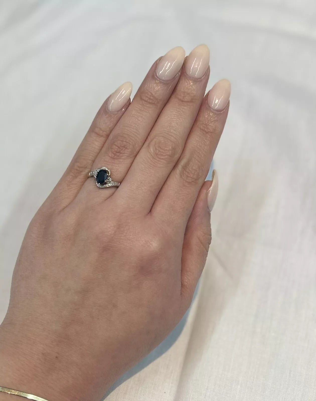 9Ct Yellow Gold Sapphire & Diamond Accent Ring - Sz O