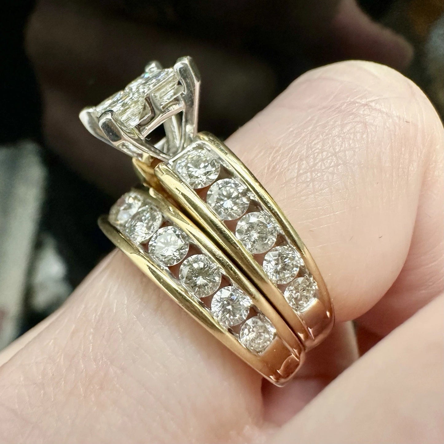 14ct Two-Tone Gold 3Ct TW Round Brilliant & Princess Cut Diamond Ring Set Sz M