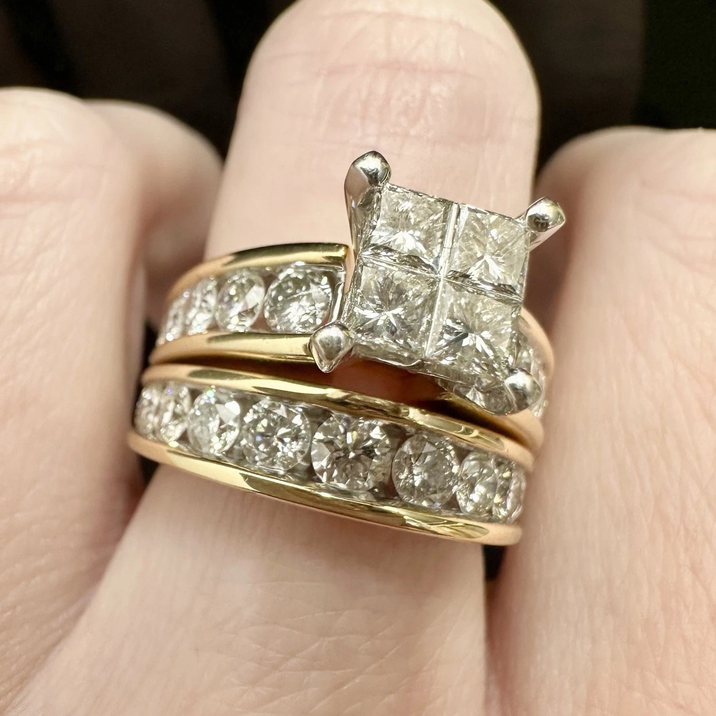 14ct Two-Tone Gold 3Ct TW Round Brilliant & Princess Cut Diamond Ring Set Sz M