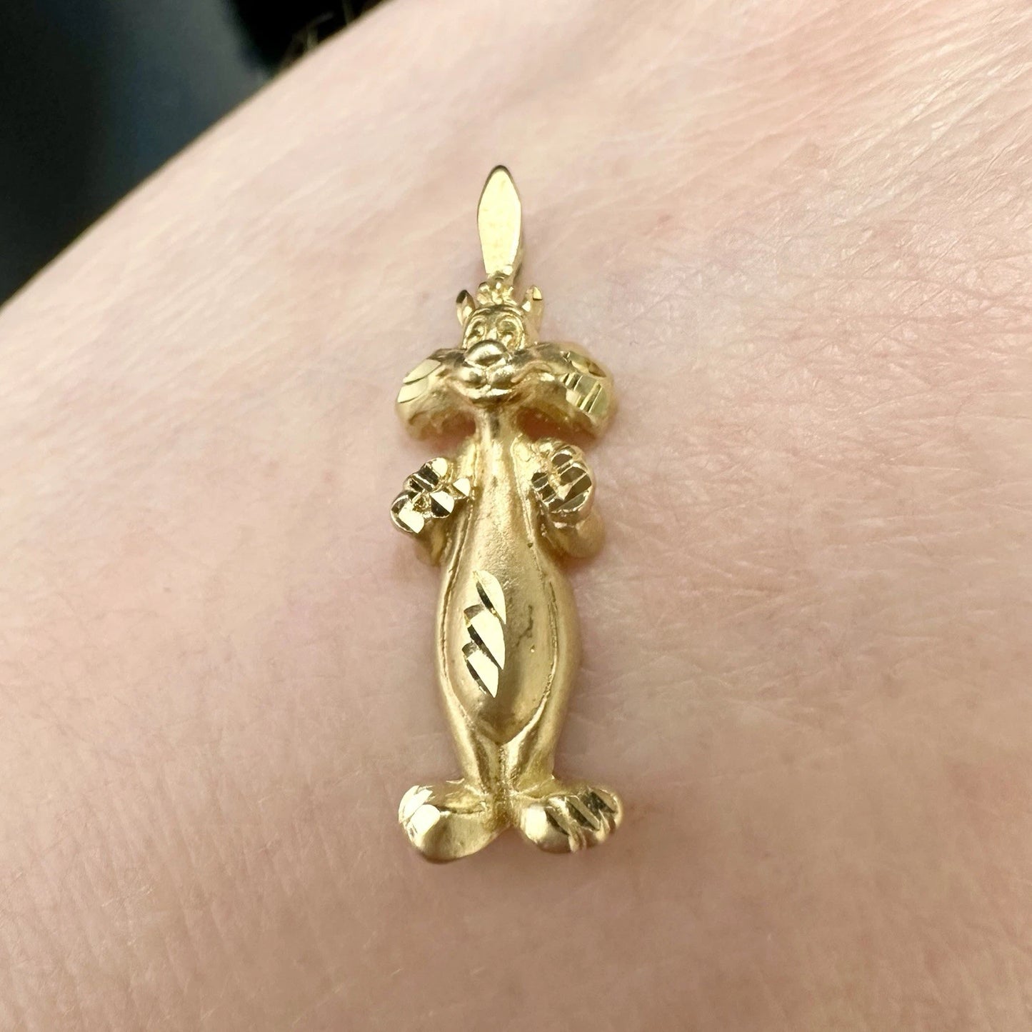 14Ct Yellow Gold Vintage Looney Tunes Sylvester The Cat Slider Charm Pendant