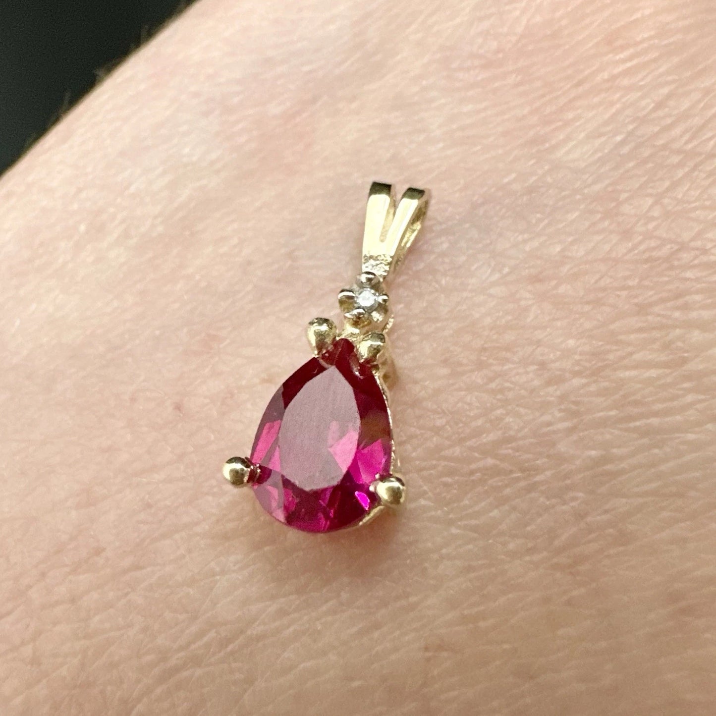 10Ct Yellow Gold Created Ruby & Diamond Accent Pendant