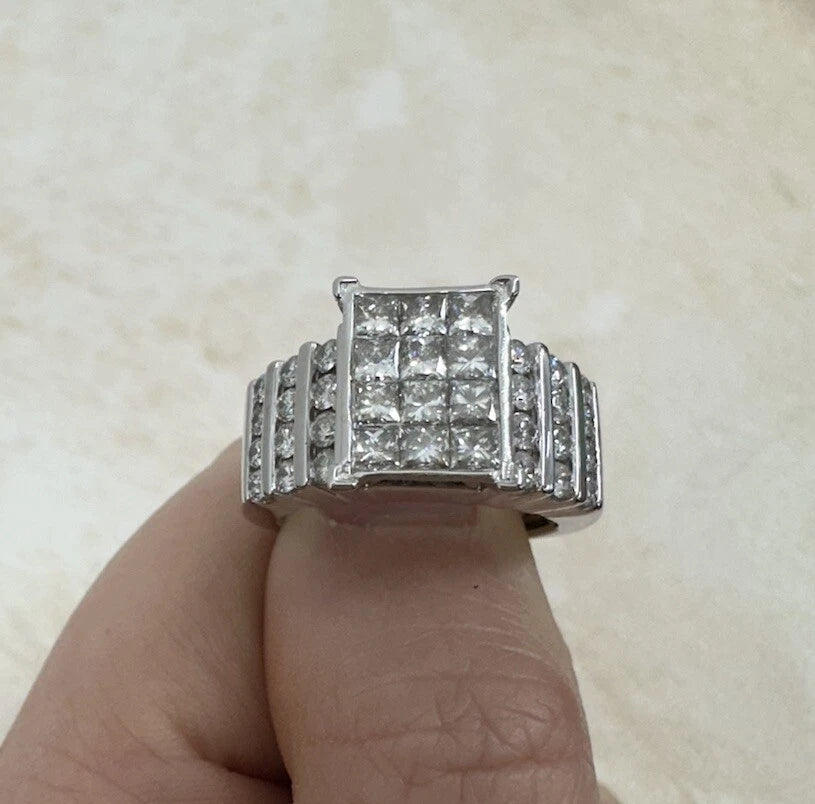 14Ct White Gold 2.00 Carat TW Multi Diamond Dress Ring Sz O WITH VALUATION