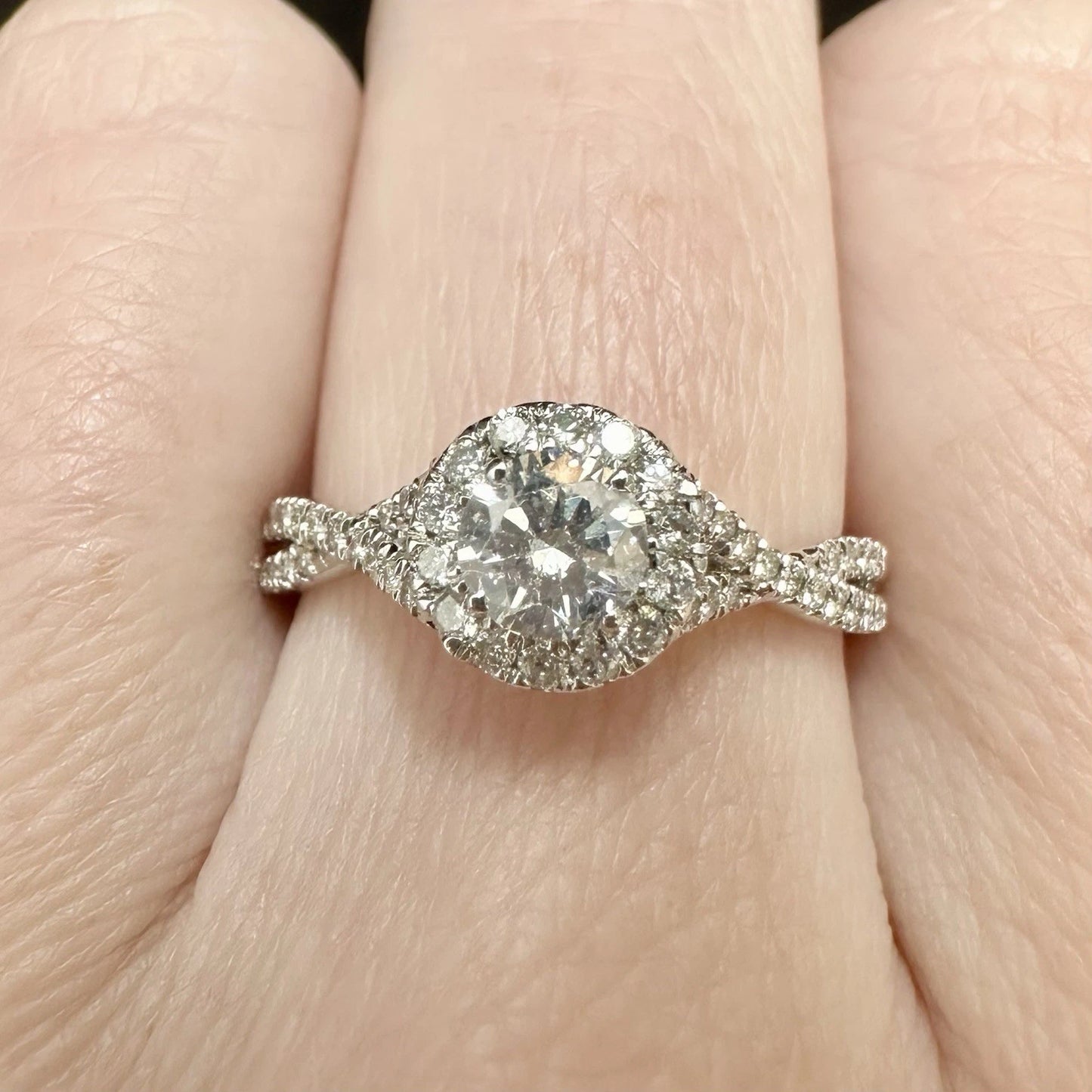 14Ct White Gold .70Ct TW Halo Diamond Ring Sz O