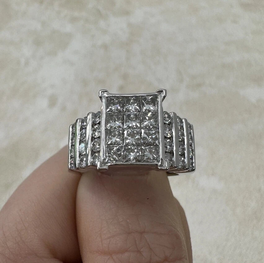 14Ct White Gold 2.00 Carat TW Multi Diamond Dress Ring Sz O WITH VALUATION