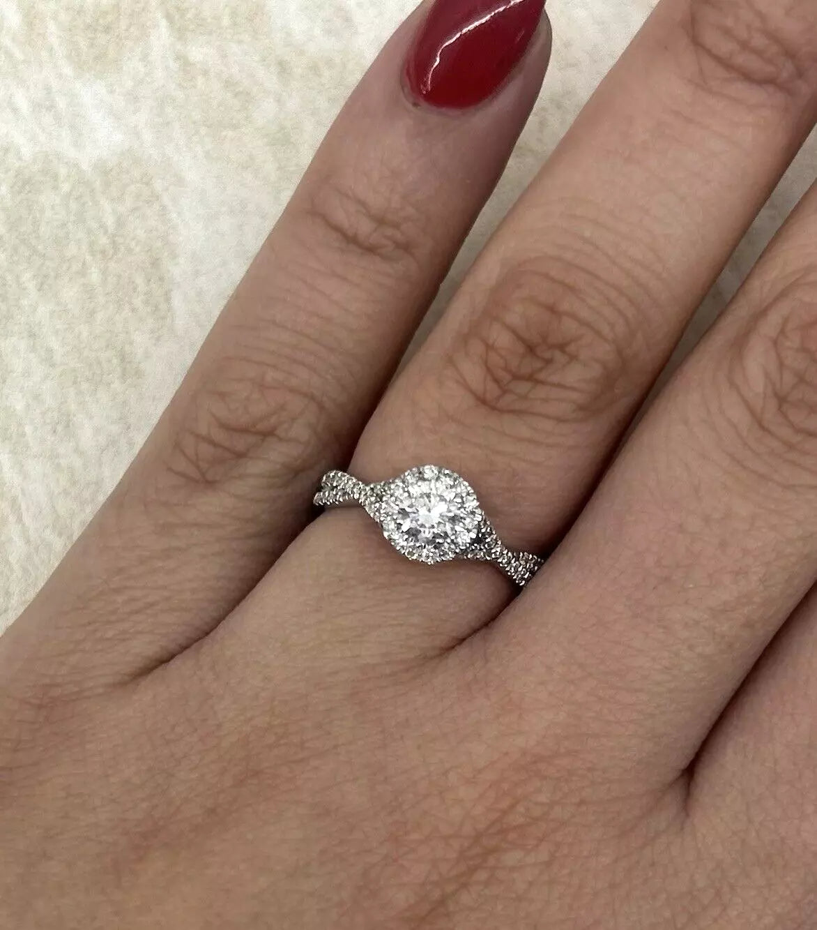14Ct White Gold .70Ct TW Halo Diamond Ring Sz O