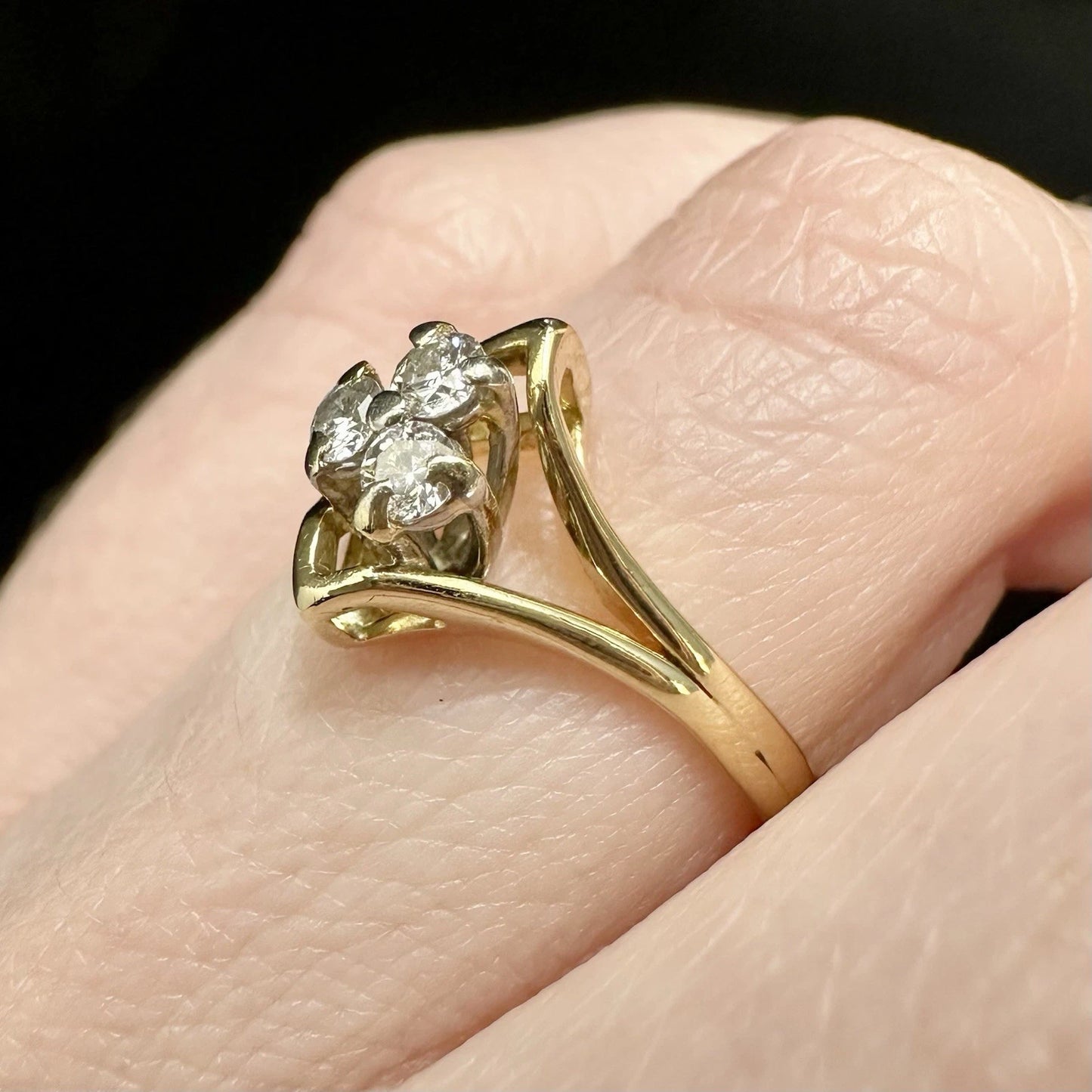 18Ct Yellow Gold Vintage .15Ct TW Diamond Set Fused Ring Set Sz K