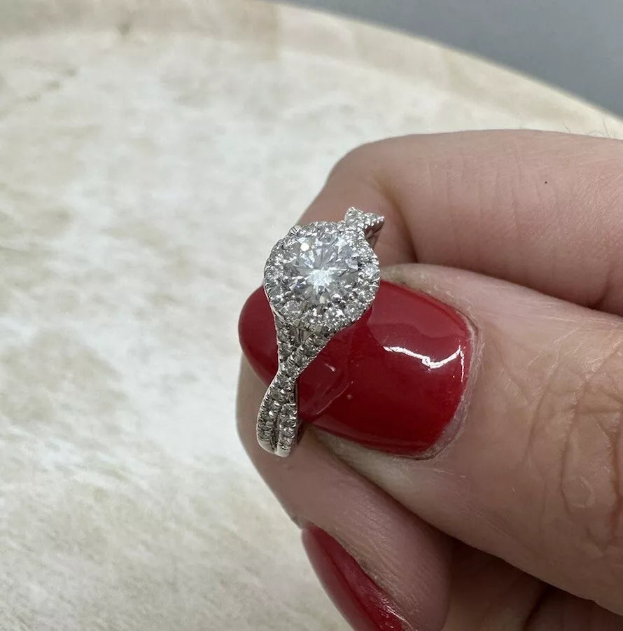 14Ct White Gold .70Ct TW Halo Diamond Ring Sz O