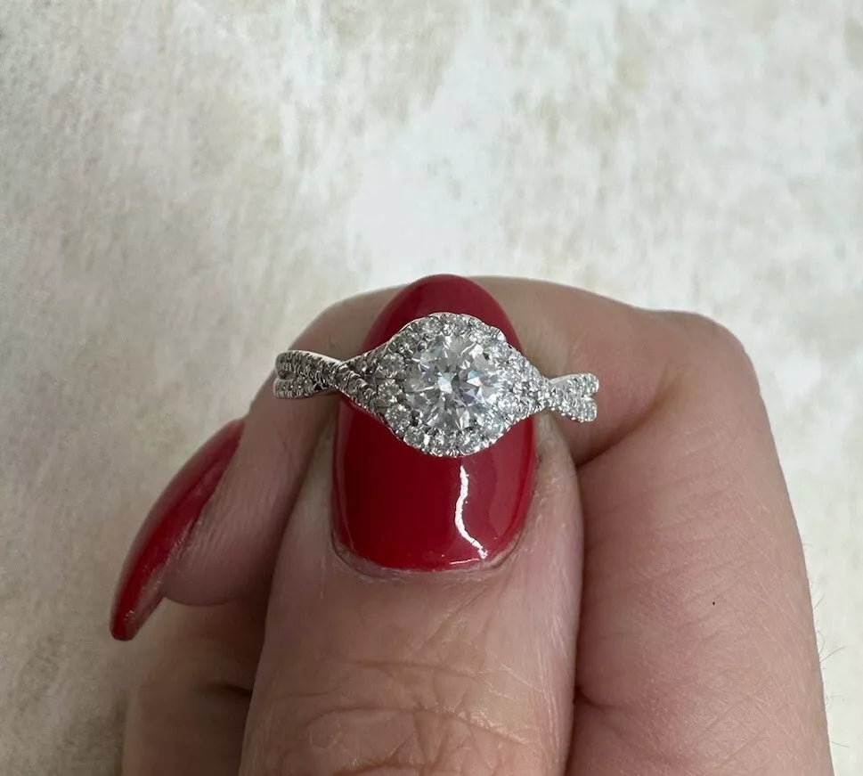 14Ct White Gold .70Ct TW Halo Diamond Ring Sz O