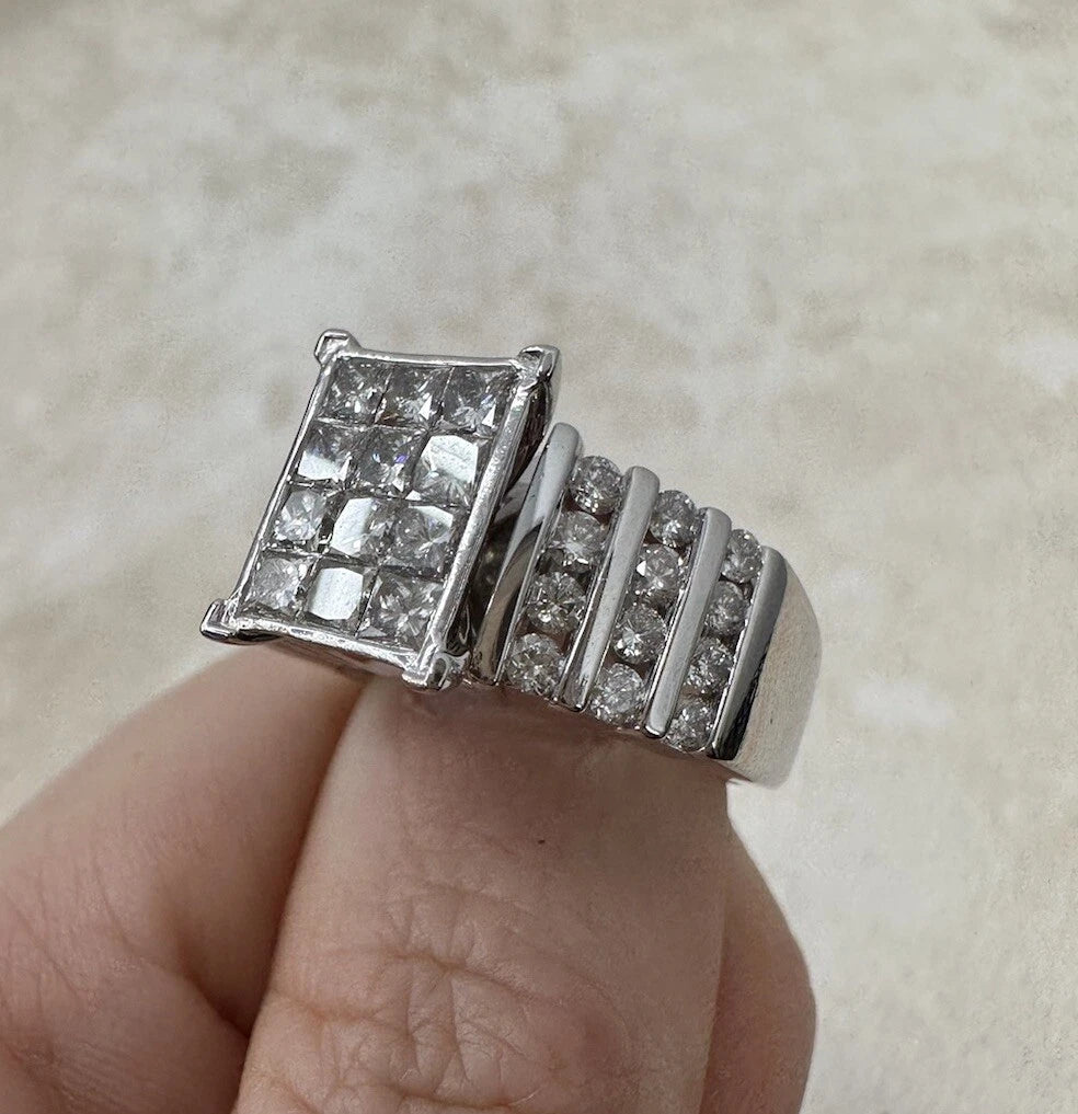 14Ct White Gold 2.00 Carat TW Multi Diamond Dress Ring Sz O WITH VALUATION