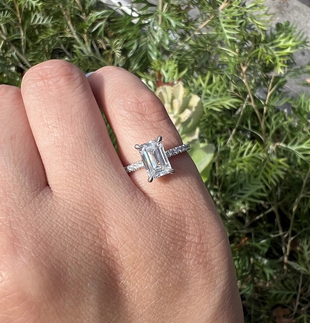 Platinum Emerald Cut 2.14 Carat TW Laboratory Grown Diamond Ring Sz L 1/2