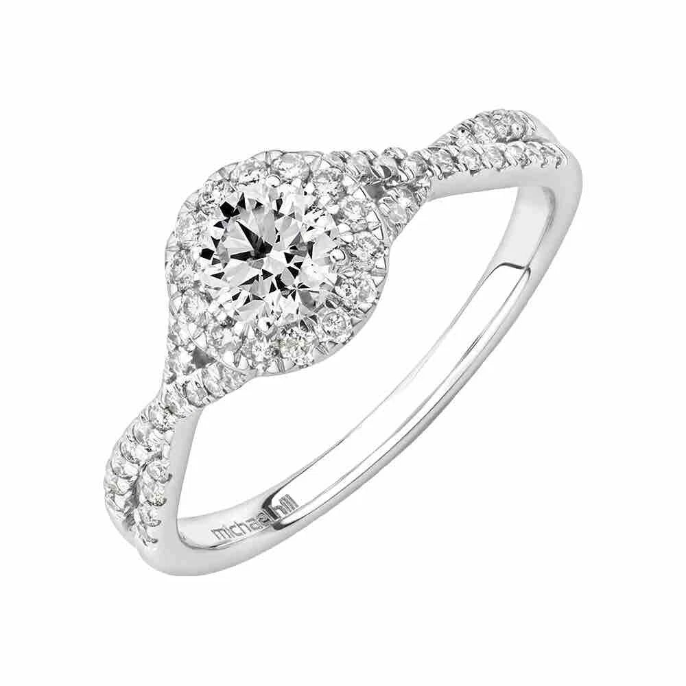 14Ct White Gold .70Ct TW Halo Diamond Ring Sz O