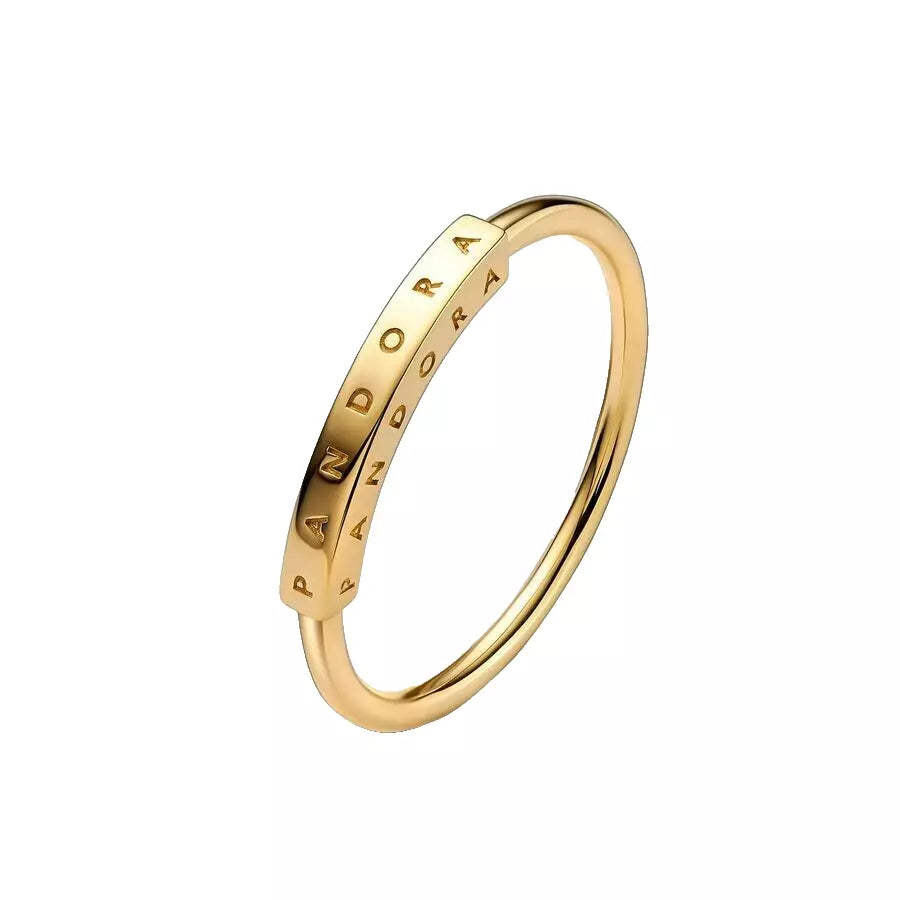 14Ct Yellow Gold Pandora Signature I-D Band Ring #152230C00 - Size 56 - Retired