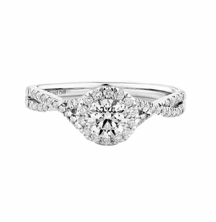 14Ct White Gold .70Ct TW Halo Diamond Ring Sz O