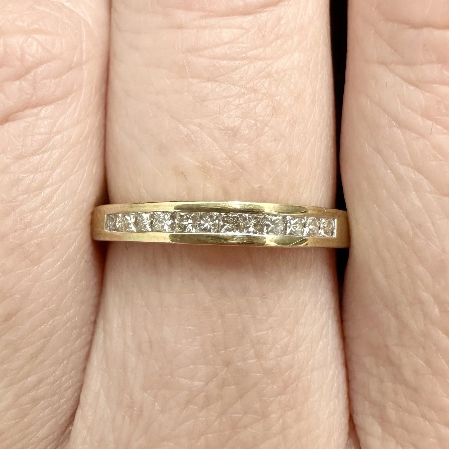 9Ct Yellow Gold Princess Cut Half Eternity 1/4 Carat TW Diamond Ring Sz N