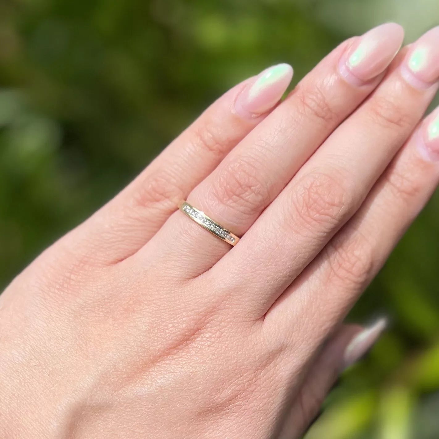9Ct Yellow Gold Princess Cut Half Eternity 1/4 Carat TW Diamond Ring Sz N