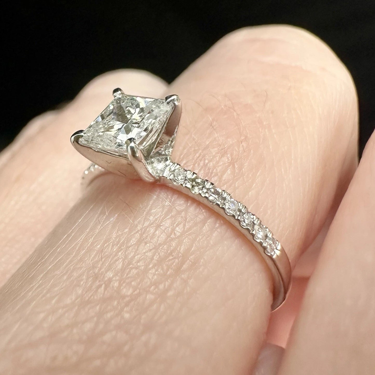 14Ct White Gold 1Ct Solitaire Princess Cut Diamond Ring