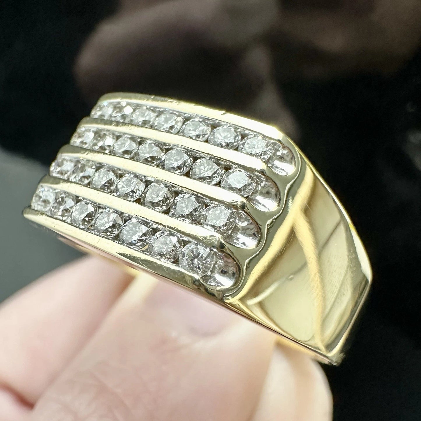 10Ct Yellow Gold 1.00 Carat TW Diamond Men's Signet Ring Sz Z+3