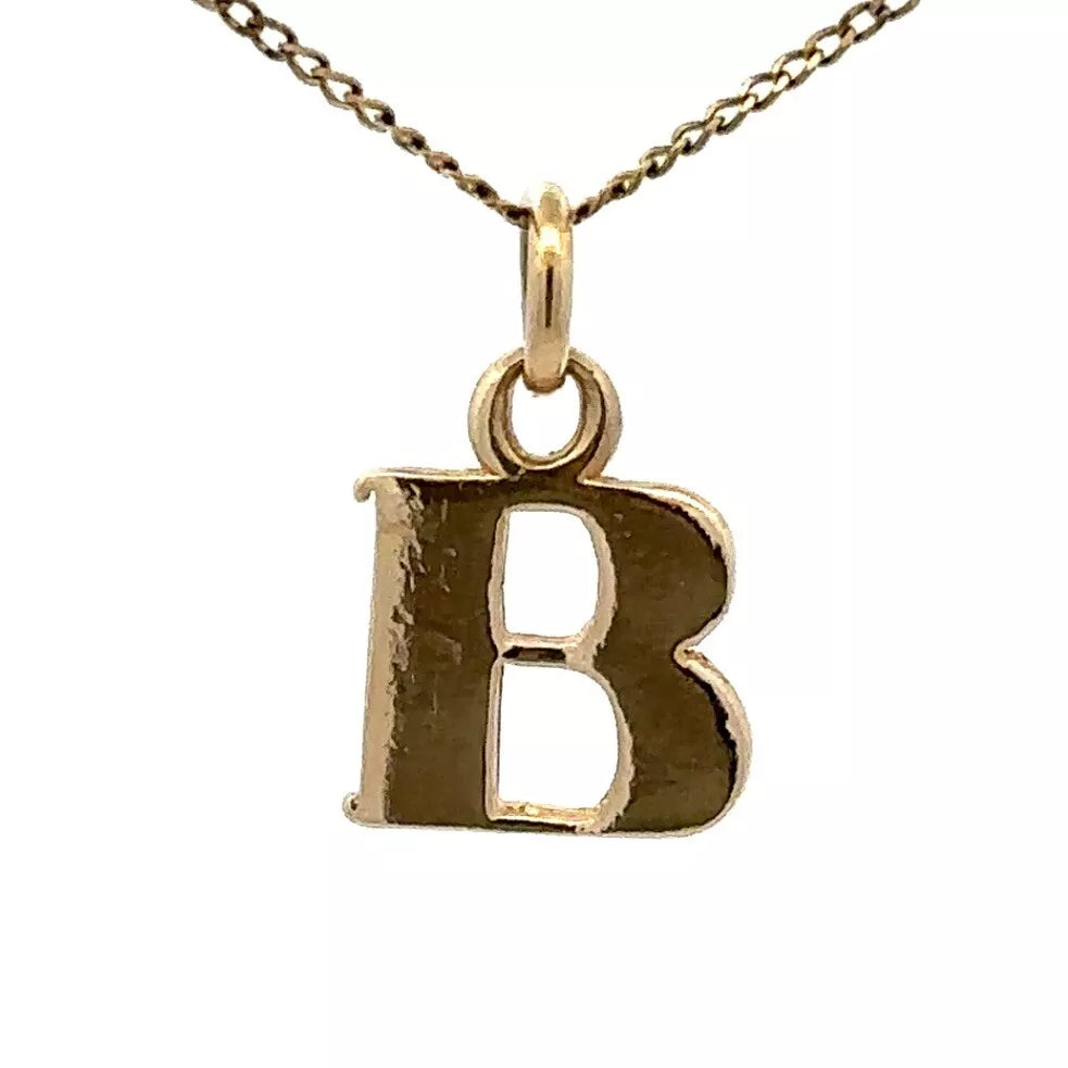 9Ct Yellow Gold 'B' Initial Charm Pendant