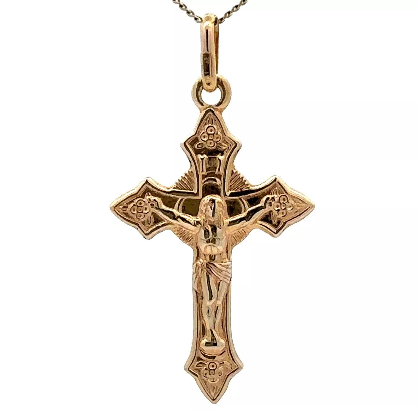 9Ct Yellow Gold Ornate Crucifix Charm Pendant