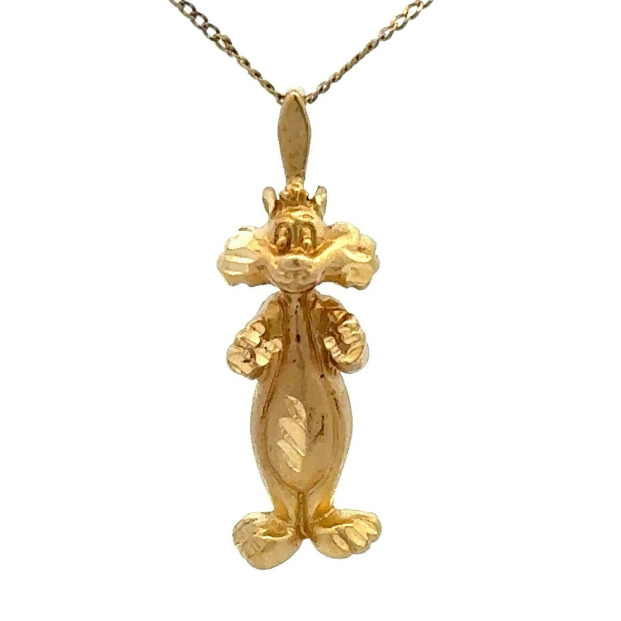 14Ct Yellow Gold Vintage Looney Tunes Sylvester The Cat Slider Charm Pendant