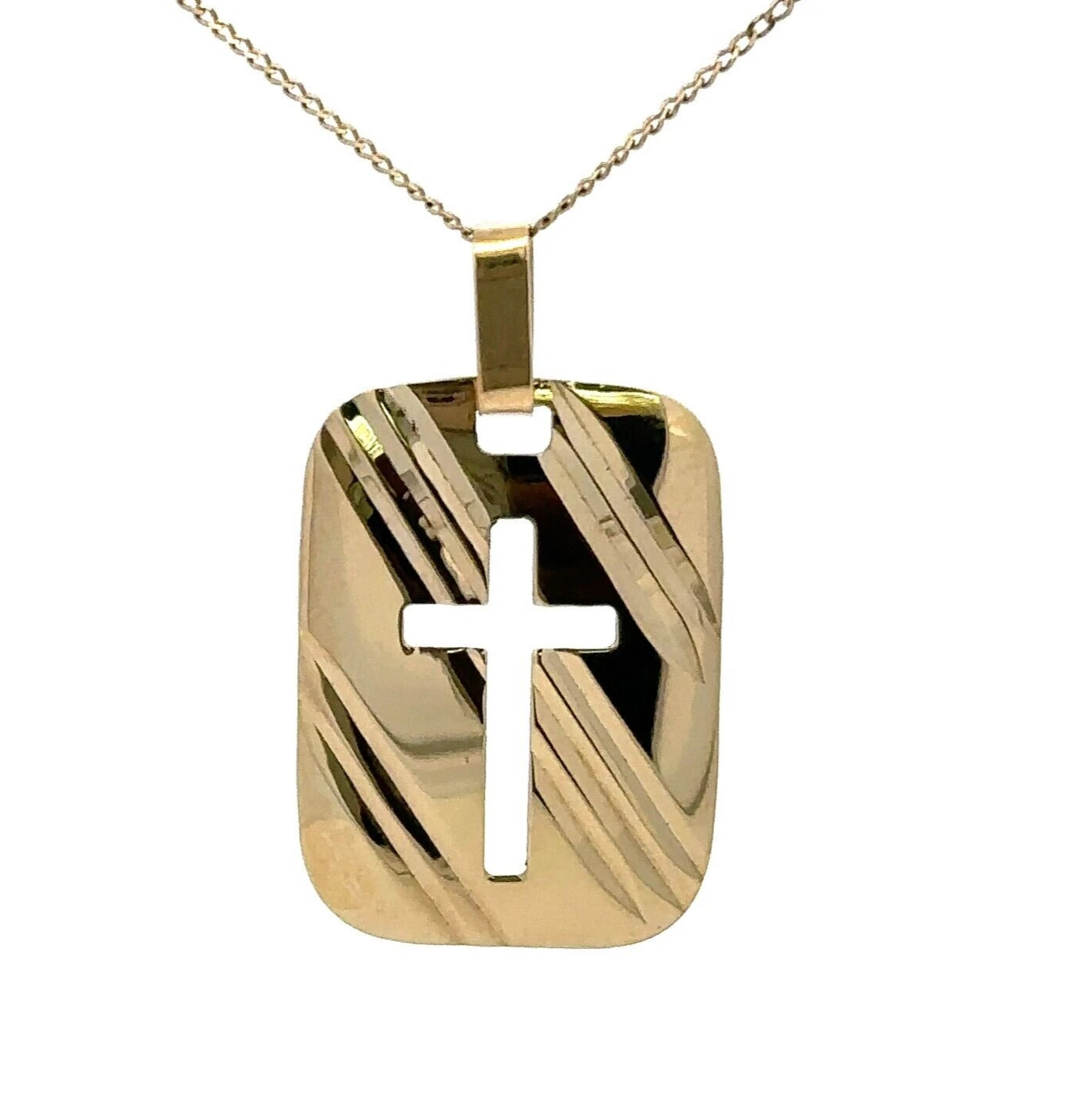9Ct Yellow Gold Cross Cut Out Dog Tag Pendant