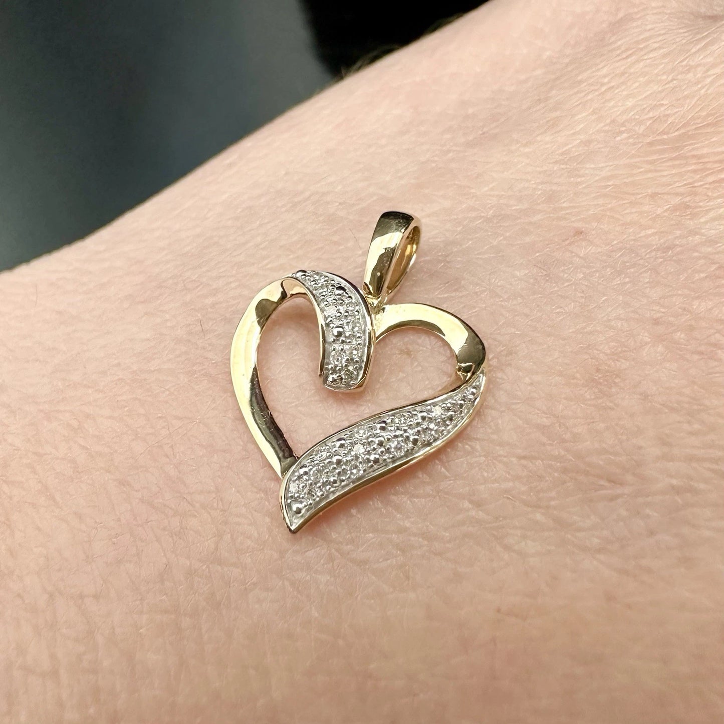9Ct Yellow Gold Diamond Accent Heart Pendant