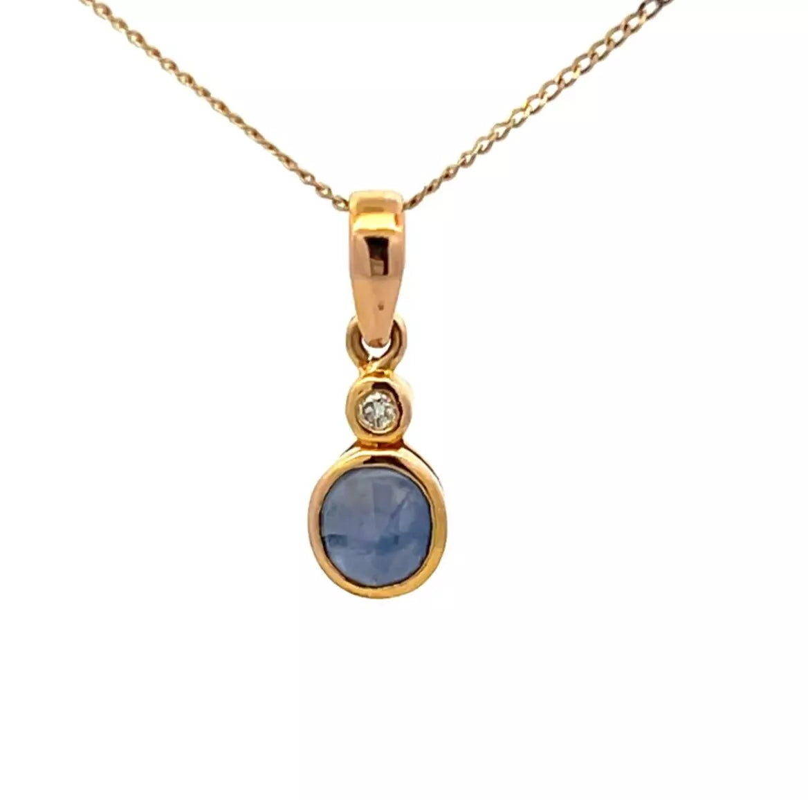 18Ct Yellow Gold Blue Cabochon Gemstone & Diamond Pendant