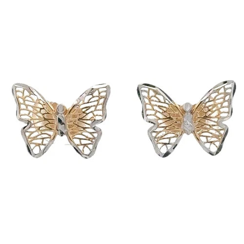 9Ct Two-Toned Gold Filigree Butterfly Stud Earrings
