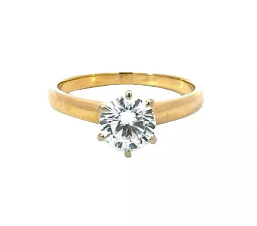 14Ct Yellow Gold 1 Ct TW Diamond Simulant Solitaire Engagement Ring - Sz N 1/2