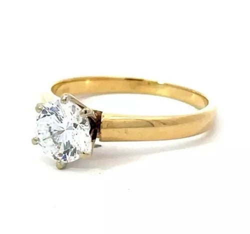 14Ct Yellow Gold 1 Ct TW Diamond Simulant Solitaire Engagement Ring - Sz N 1/2