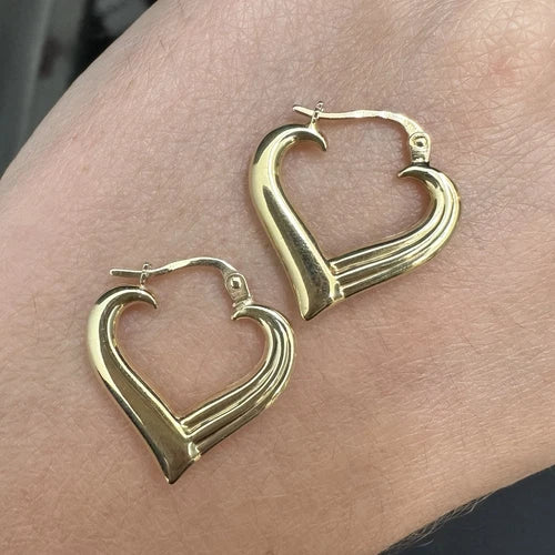 9Ct Yellow Gold 19mm x 20.8mm Heart Latch Hoop Earrings