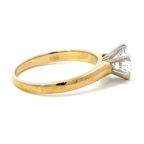 14Ct Yellow Gold 1 Ct TW Diamond Simulant Solitaire Engagement Ring - Sz N 1/2