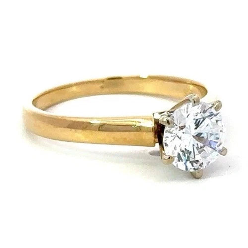 14Ct Yellow Gold 1 Ct TW Diamond Simulant Solitaire Engagement Ring - Sz N 1/2