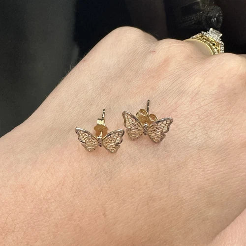 9Ct Two-Toned Gold Filigree Butterfly Stud Earrings