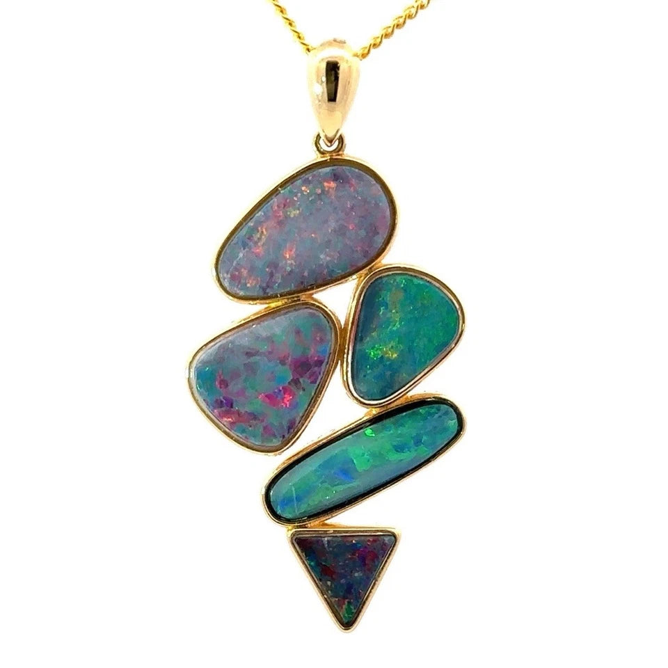 18Ct Yellow Gold Bezel Set Multi Cut Opal Doublet Pendant