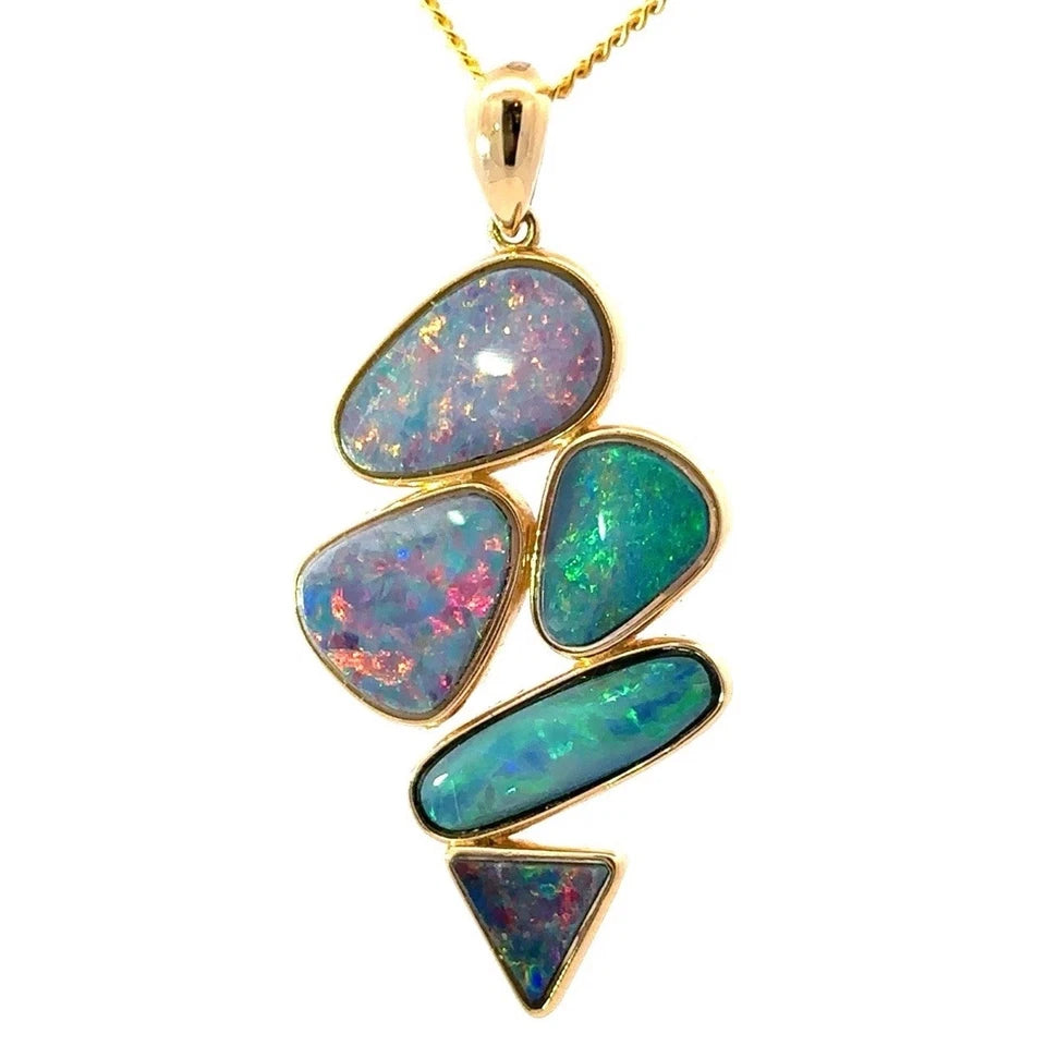 18Ct Yellow Gold Bezel Set Multi Cut Opal Doublet Pendant