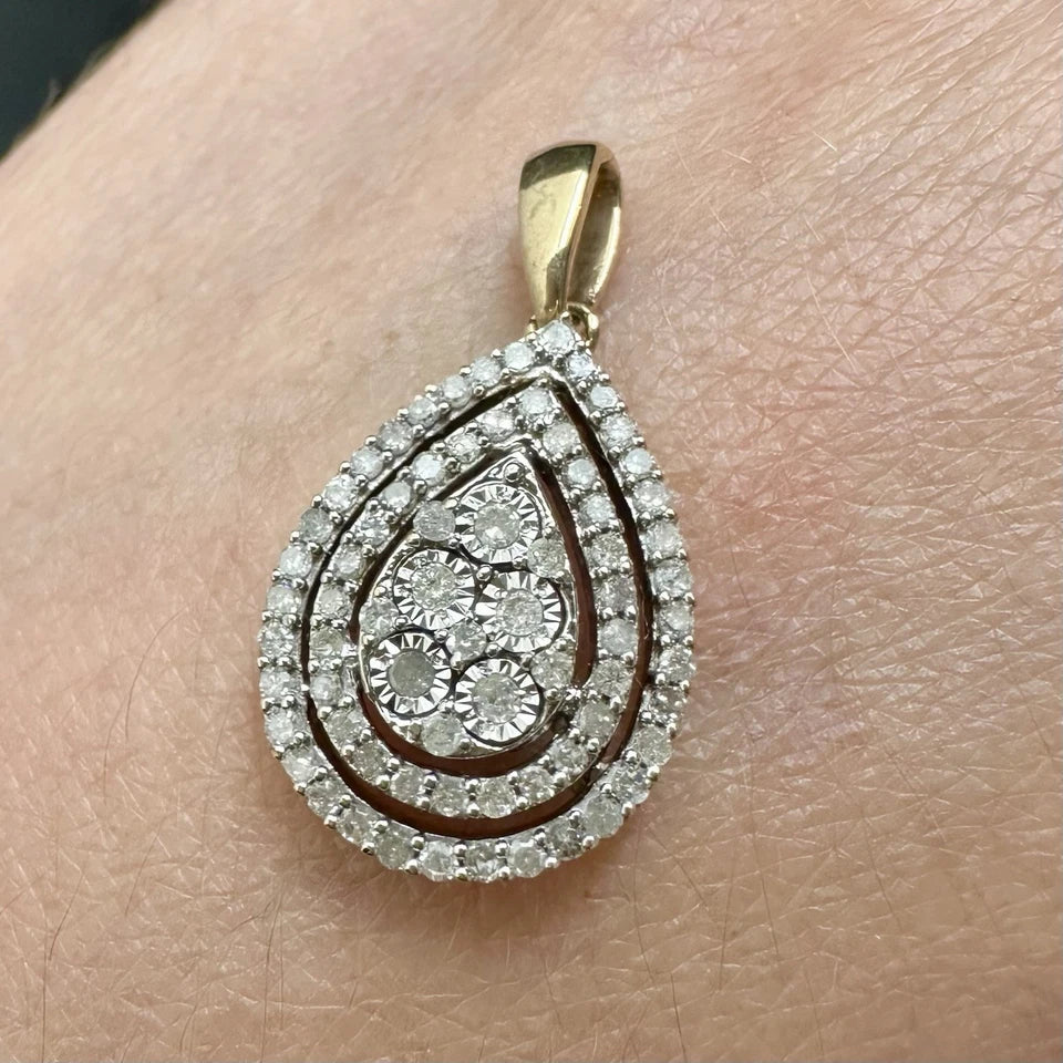9Ct Yellow Gold Pear Shaped Diamond Cluster Ring - 0.50 Carat TDW