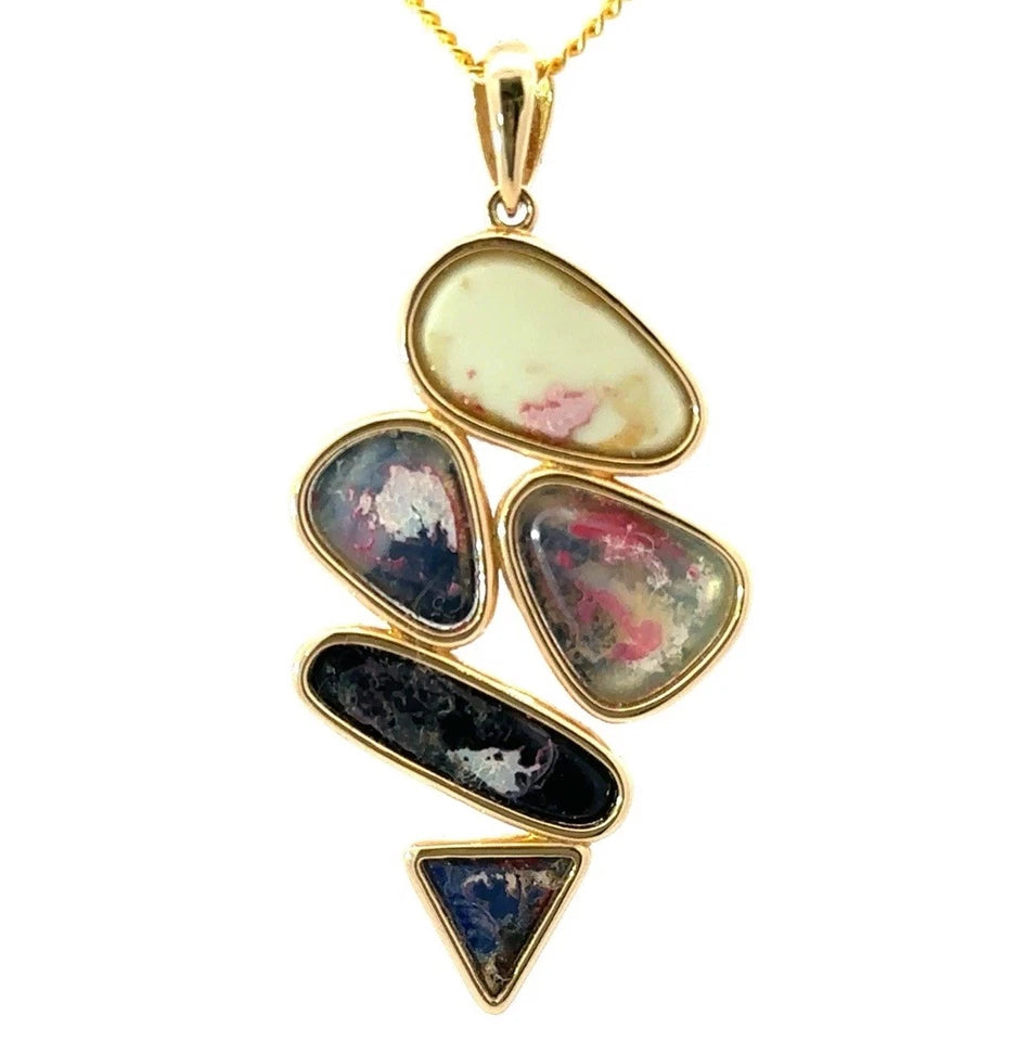 18Ct Yellow Gold Bezel Set Multi Cut Opal Doublet Pendant