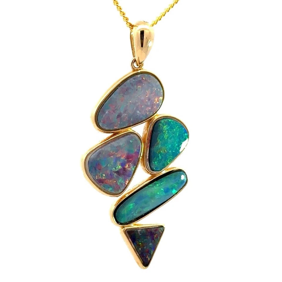 18Ct Yellow Gold Bezel Set Multi Cut Opal Doublet Pendant