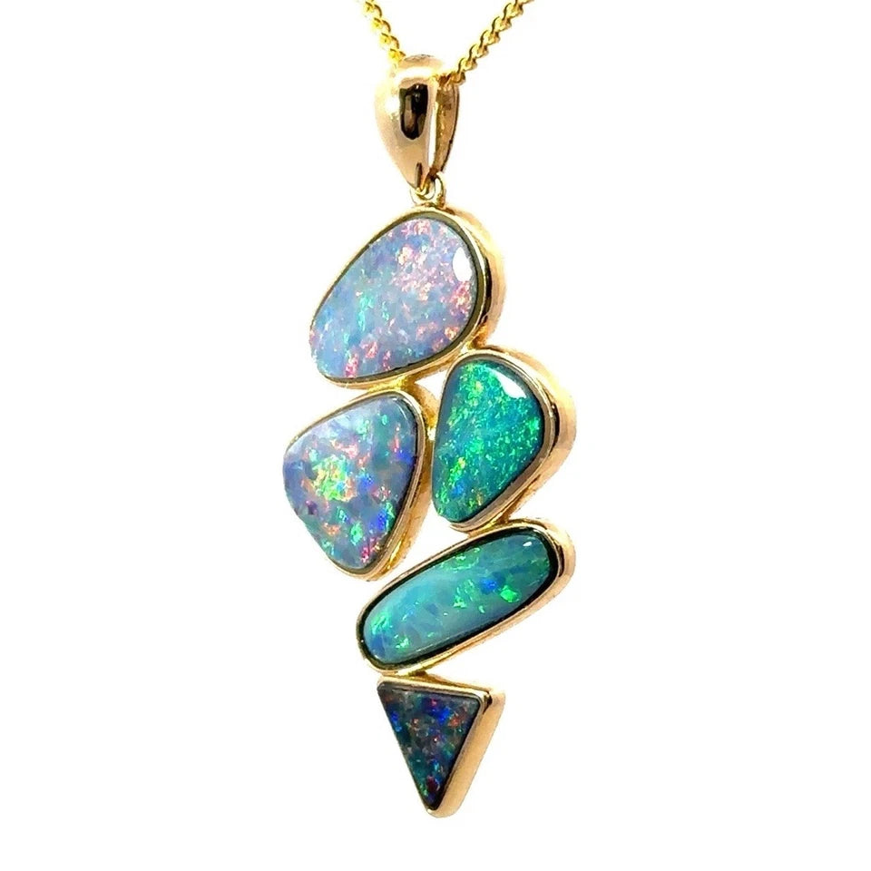 18Ct Yellow Gold Bezel Set Multi Cut Opal Doublet Pendant