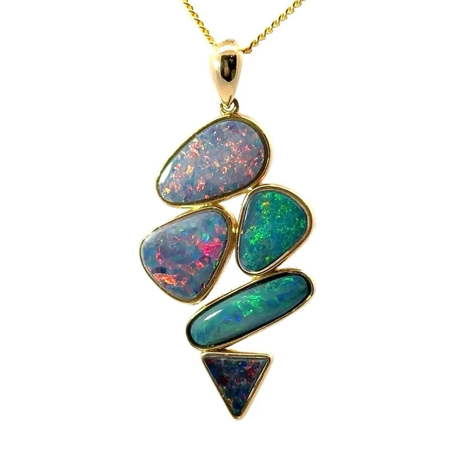 18Ct Yellow Gold Bezel Set Multi Cut Opal Doublet Pendant