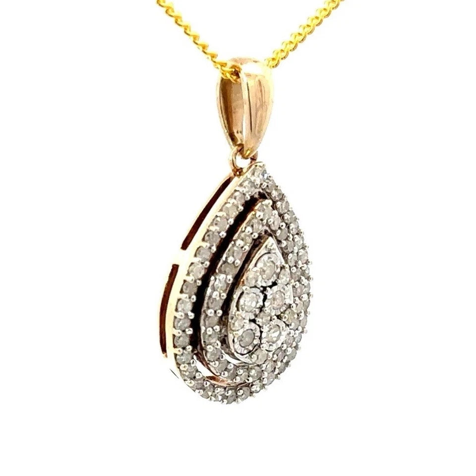 9Ct Yellow Gold Pear Shaped Diamond Cluster Ring - 0.50 Carat TDW