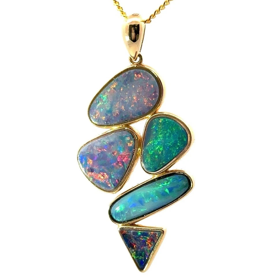18Ct Yellow Gold Bezel Set Multi Cut Opal Doublet Pendant