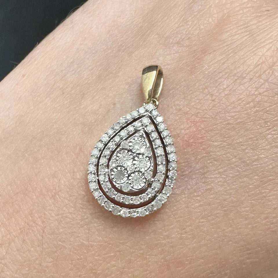 9Ct Yellow Gold Pear Shaped Diamond Cluster Ring - 0.50 Carat TDW