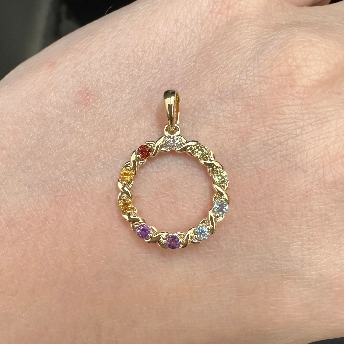 9Ct Yellow Gold Multi-Gemstone Wreath Circle Pendant