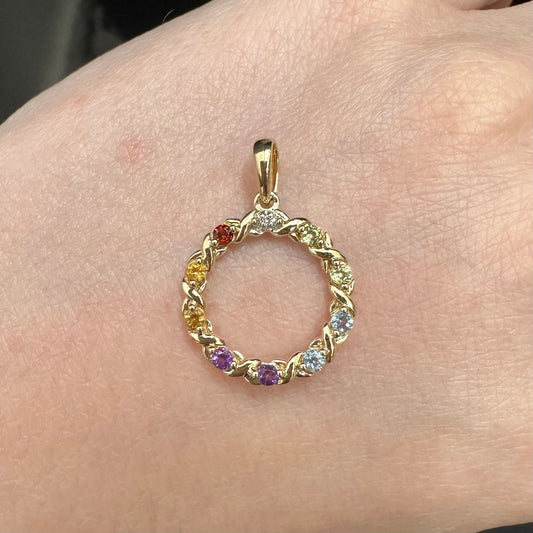 9Ct Yellow Gold Multi-Gemstone Wreath Circle Pendant